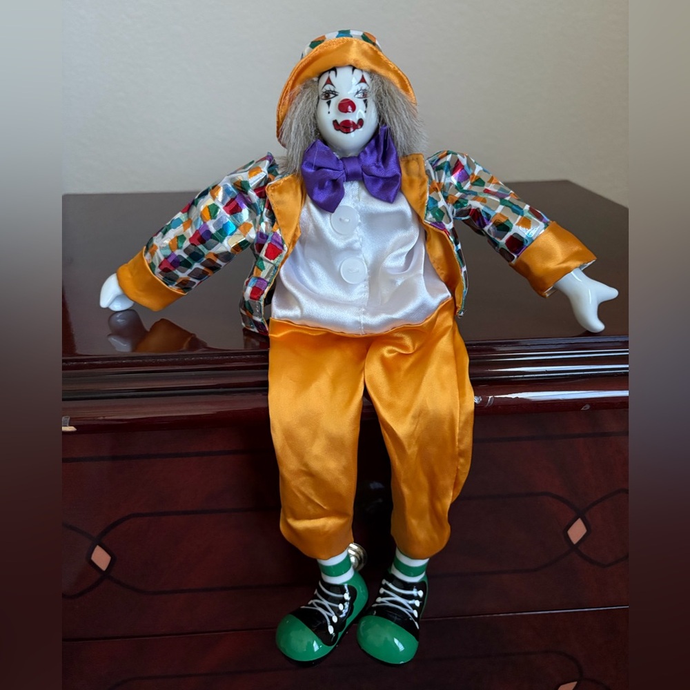 Colorful porcelain Clown Doll figurine Orange Outfit